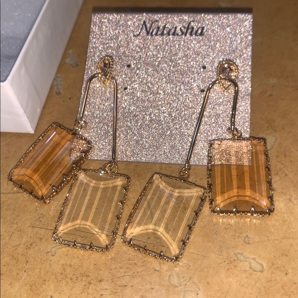 Natasha Couture Gold and Cream Drop Earrings - Picture 2 of 4